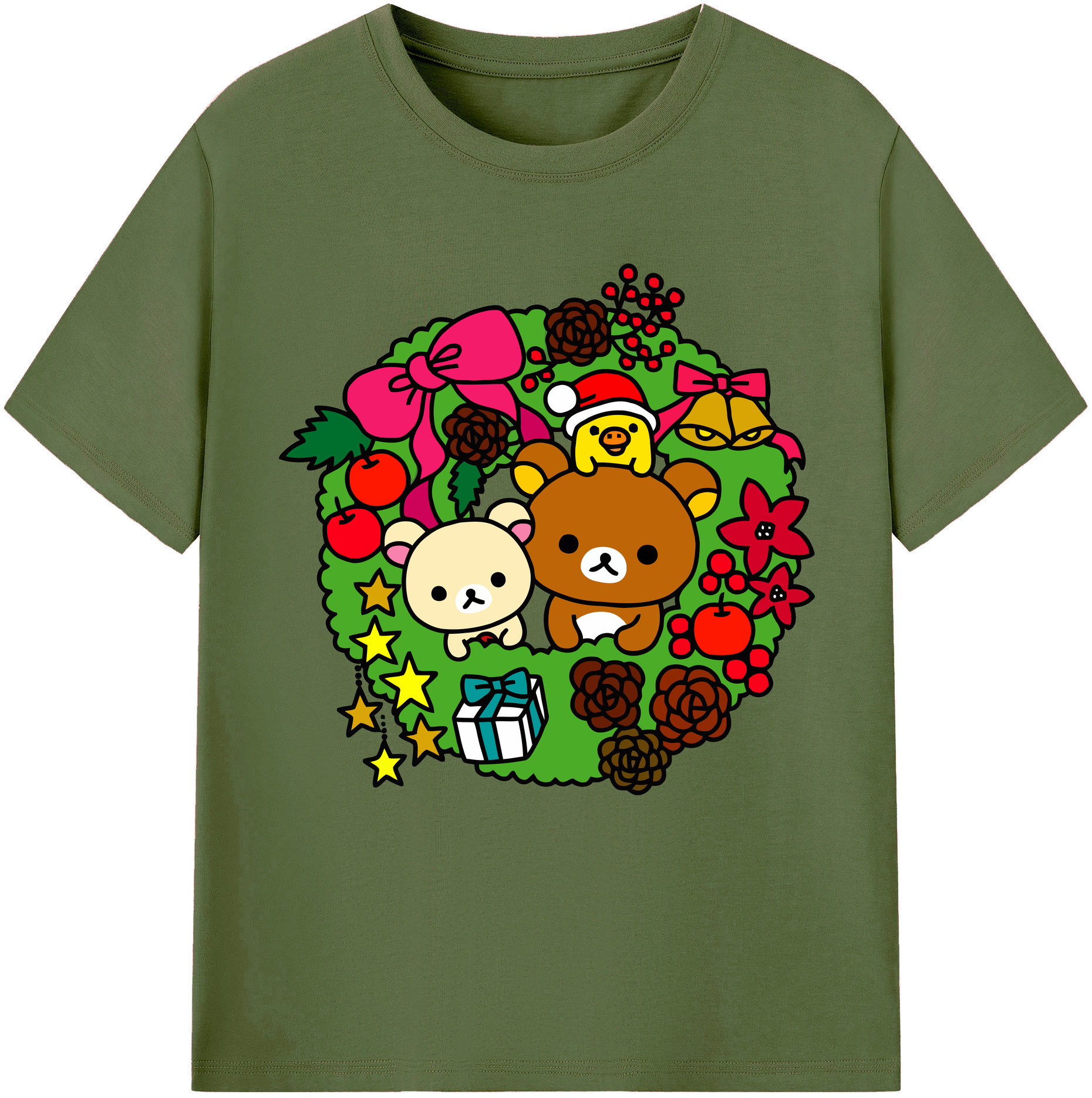 （画像用） リラックマ リラックマ キイロイトリ Rilakkuma Korilakkuma Kiiroitori 綿100％半袖Tシャツ（フロントプリント）